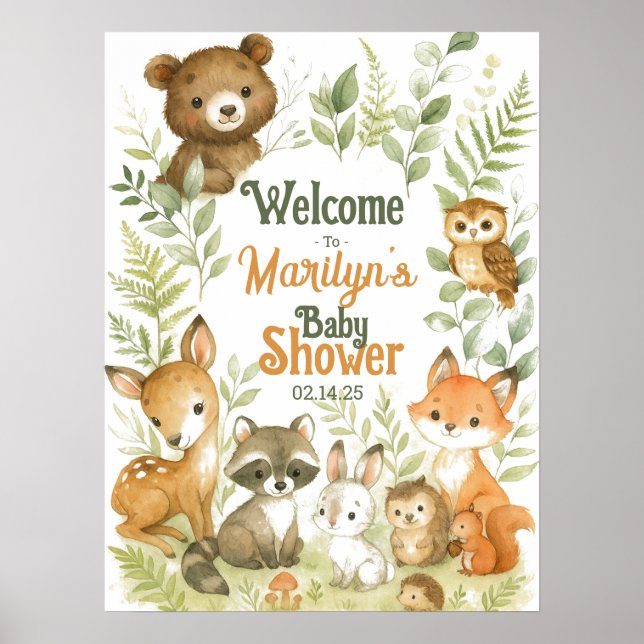 Affiche Baby shower d'accueil Bébé Animaux (Devant)