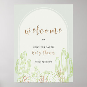 Affiche Baby shower d'accueil Boho Cactus Line Art Arch