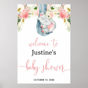 Affiche Baby shower d'accueil de fille rose vif