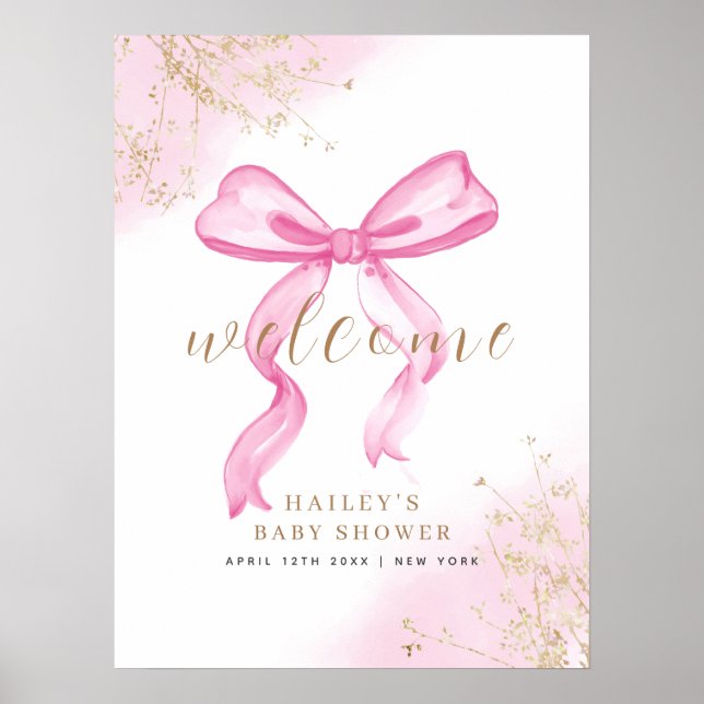 Affiche Baby shower d'accueil de la corbeille rose Elegant (Devant)