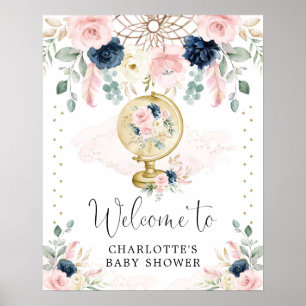 Affiche Baby shower d'accueil de Navy Blush Travel Dreamca