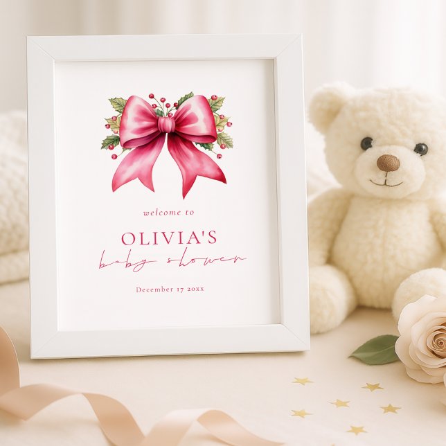 Affiche Baby shower d'accueil de Noël Pink Bow (Créateur téléchargé)