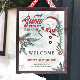 Affiche Baby shower d'accueil de snowman de pin vert d'hiv
