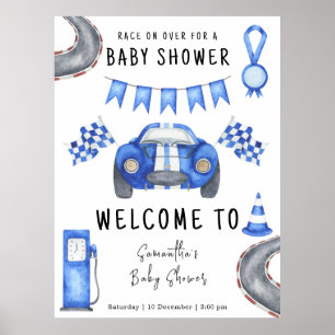 Affiche Baby shower d'accueil de voiture de course