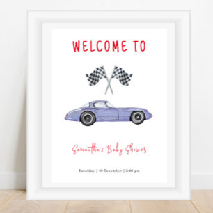 Affiche Baby shower d'accueil de voiture de course