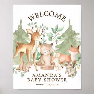 Affiche Baby shower d'accueil des animaux forestiers