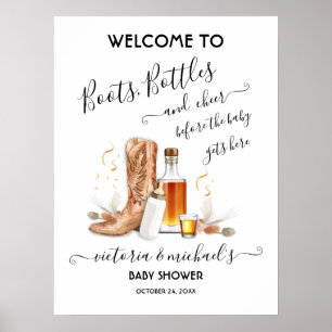 Affiche Baby shower d'accueil des bouteilles de Cowboy