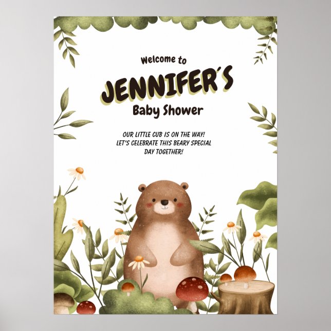 Affiche Baby shower d'accueil des ours de bois (Devant)