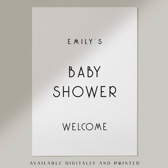Affiche Baby shower d'accueil en noir et blanc en texte si (Available digitally and printed)