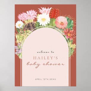 Affiche Baby shower d'accueil en terre cuite Boho Cactus