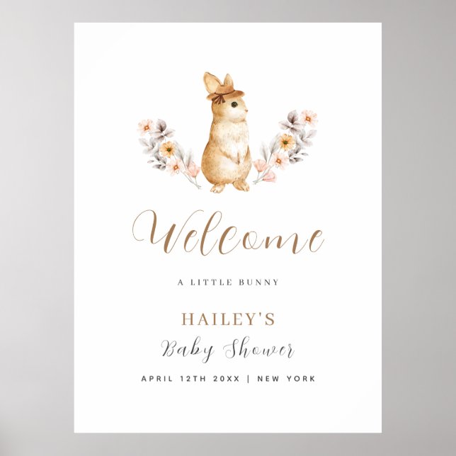 Affiche Baby shower d'accueil Neutral Bunny Fleur sauvage (Devant)