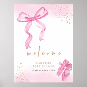 Affiche Baby shower d'accueil Pink Cute Ballerina Chaussur