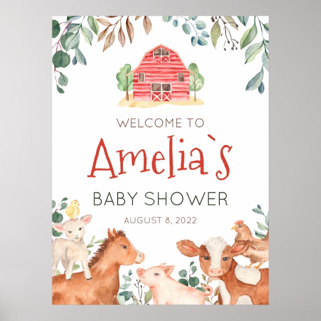 Affiche Baby shower d'accueil pour animaux de ferme (Devant)