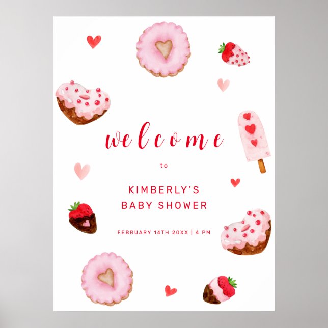 Affiche Baby shower d'accueil pour les beignets de petite  (Devant)
