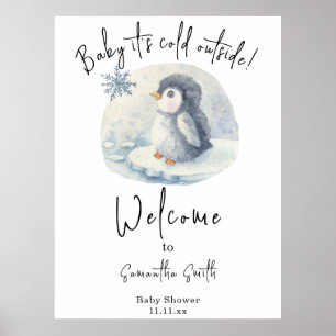 Affiche Baby shower d'accueil pour les pingouins arctiques