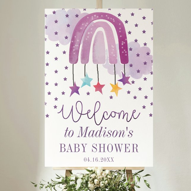 Affiche Baby shower d'accueil pourpre arc-en-ciel (Créateur téléchargé)