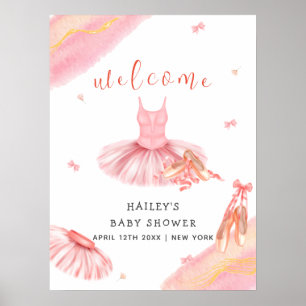 Affiche Baby shower d'accueil rose Elegant Ballerina