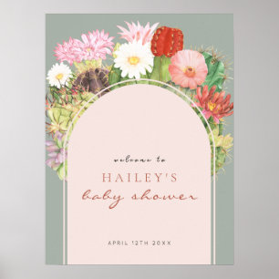 Affiche Baby shower d'accueil Sage Green Boho Cactus