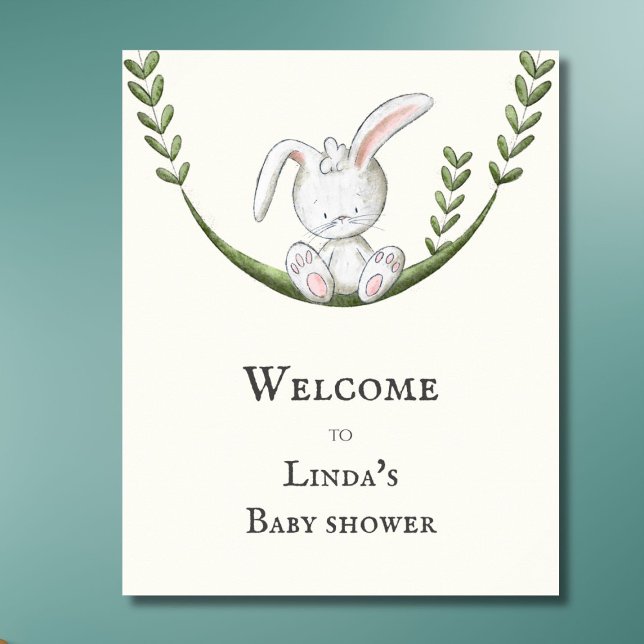 Affiche Baby shower d'accueil simple et blanc lapin (Créateur téléchargé)