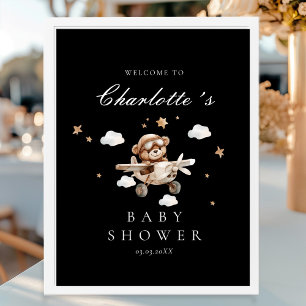 Affiche Baby shower d'accueil Teddy Bear & Airplane