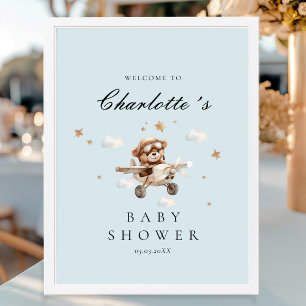 Affiche Baby shower d'accueil Teddy Bear & Airplane