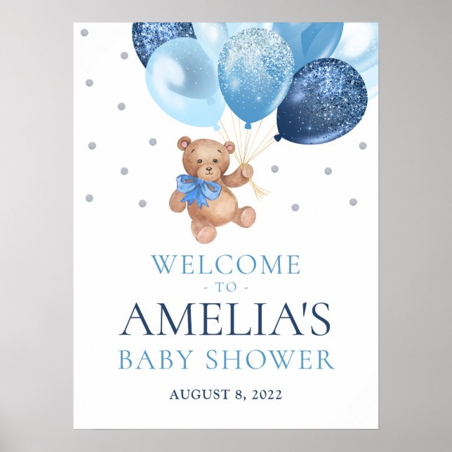 Affiche Baby shower d'accueil Teddy Bear Bearly Wait (Devant)