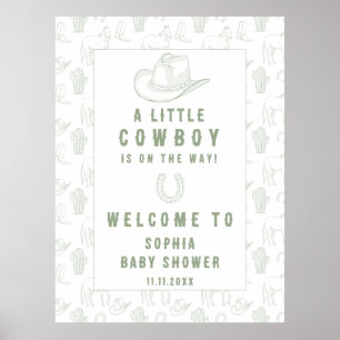 Affiche Baby shower d'accueil Toile Green Cowboy