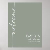 Baby shower d'accueil vert Sage de script pivoté