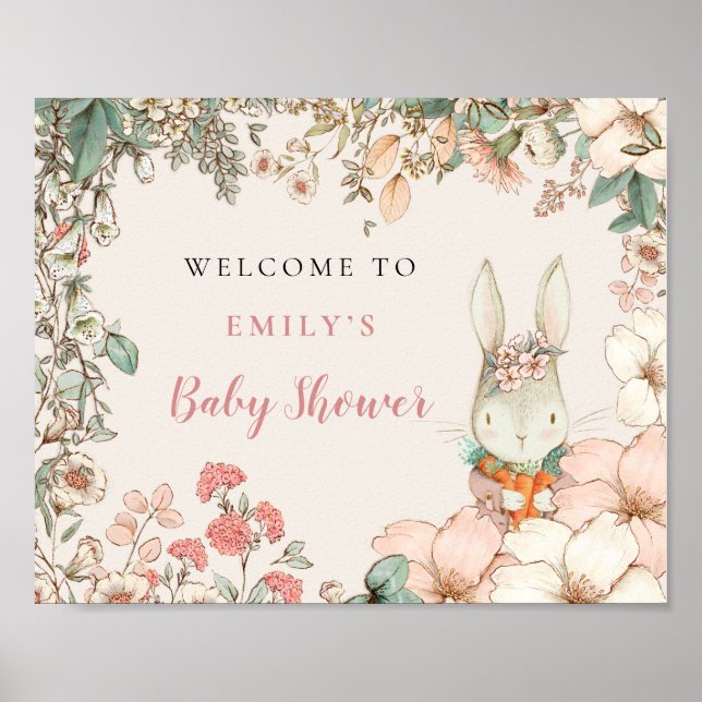 Affiche Baby shower d'accueil vintage Cute Bunny (Devant)