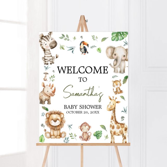 Affiche Baby shower d'accueil Wild One Safari (Little Wild One Safari Animals Baby Shower Welcome Sign )