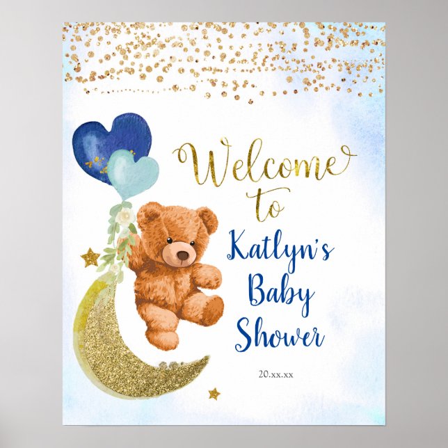 Affiche Baby shower d'Affiche de bienvenue d'ours en peluc (Devant)