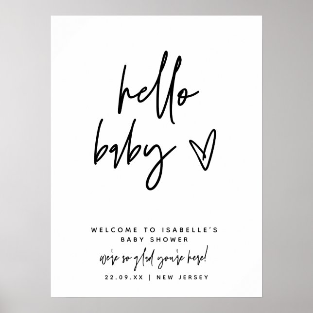 Affiche Baby shower d'Affiche de bienvenue moderne Hello B (Devant)