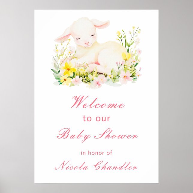 Affiche Baby shower d'agneau de printemps (Devant)