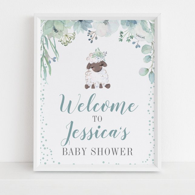 Affiche Baby shower d'agneau floral verdoyant (Créateur téléchargé)