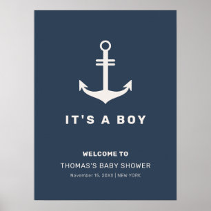 Affiche Baby shower d'Ancres bleu Beige Nautique Accueil