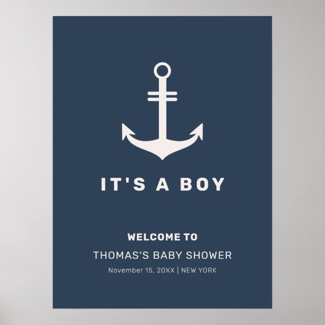 Affiche Baby shower d'Ancres bleu Beige Nautique Accueil (Devant)