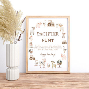 Affiche Baby shower d'animaux de ferme Jeu de chasse au Pa