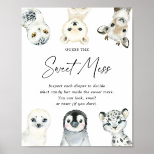 Affiche Baby shower D'Animaux De L'Arctique Devinez Le Mes