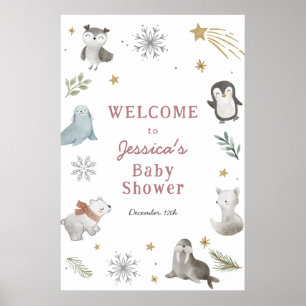 Affiche Baby shower d'animaux de l'Arctique hivernal