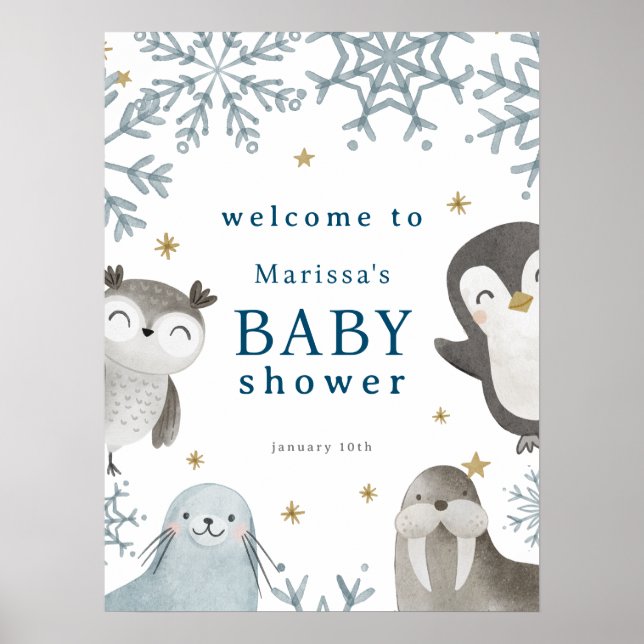 Affiche Baby shower d'animaux de l'Arctique hivernal (Devant)