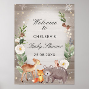 Affiche Baby shower d'animaux en bois mignon Bienvenue