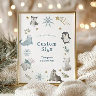 Affiche Baby shower d'animaux pour bébés d'hiver Signal te
