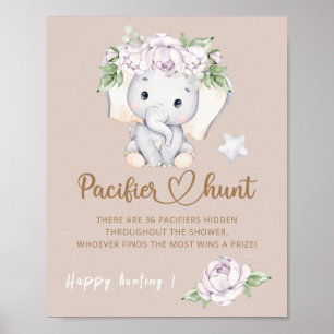 Affiche Baby shower d'aquarelle bébé éléphant et fleur