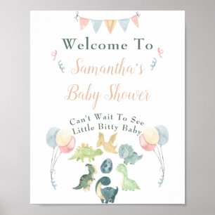 Affiche Baby shower d'aquarelle Cute Dinosaur Bienvenue