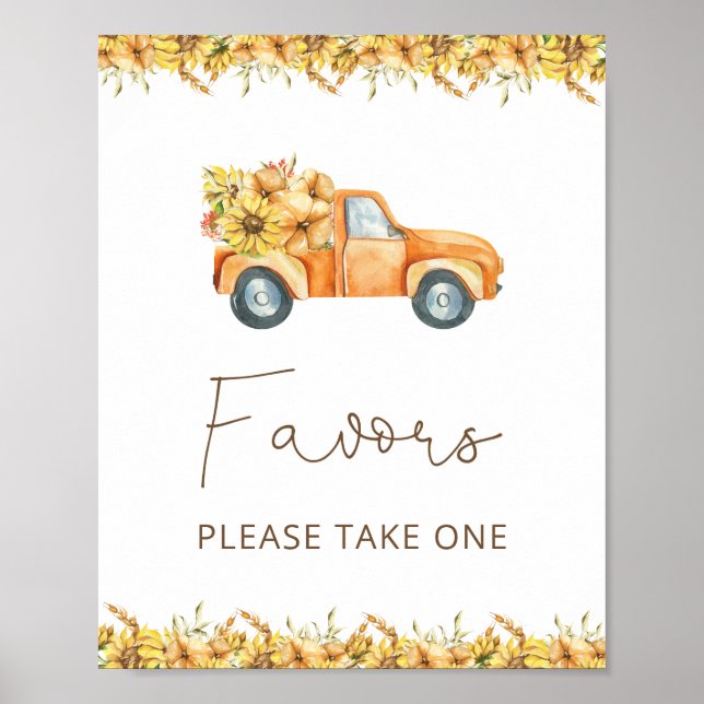 Affiche Baby shower d'aquarelle de camion Citrouille d'aut (Devant)