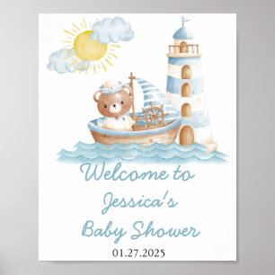 Affiche Baby shower d'aquarelle de l'ours nautique Bienven