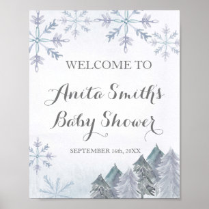 Affiche Baby shower d'aquarelle d'hiver signe de bienvenue