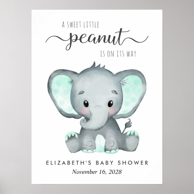 Affiche Baby shower d'aquarelle Elephant Bienvenue (Devant)