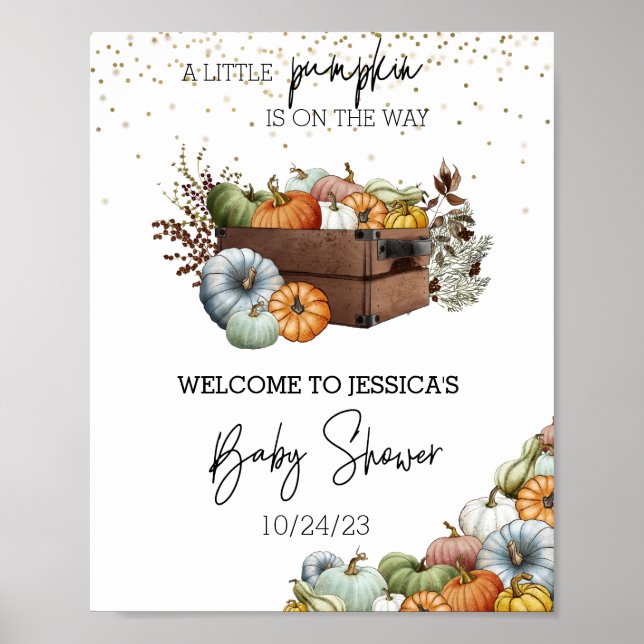 Affiche Baby shower d'aquarelle petit Citrouille d'automne (Devant)
