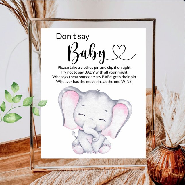 Affiche Baby shower d'aquarelle rose éléphant (Créateur téléchargé)